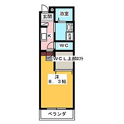 ルチェーレ宮崎 1Kの間取図画像
