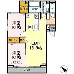 セレーノ北安東A 2LDKの間取図画像