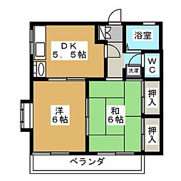 ソシアル森 2DKの間取図画像