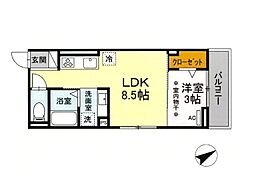 D-ROOMエムツー 1LDKの間取図画像
