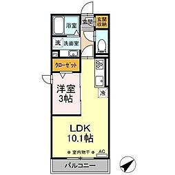 ADハイツ 2階1LDKの間取り