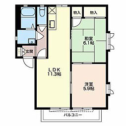 ドミール豊田C棟 2LDKの間取図画像