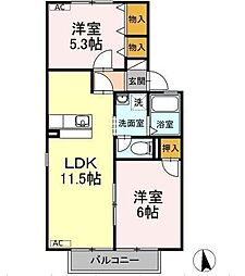 ハイカムール川口A 2LDKの間取図画像