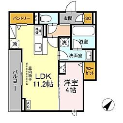 D crest 草薙2丁目 1LDKの間取図画像