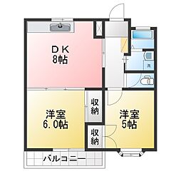 レジデンス西大曲 2DKの間取図画像