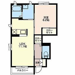 大坪ハイツA 1LDKの間取図画像