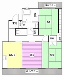 グランヴェール伏見3 3DKの間取図画像