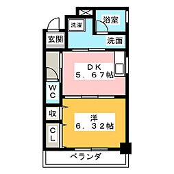 クリア壱番館 6階1DKの間取り