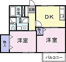 パークサイドおおやA 2DKの間取図画像