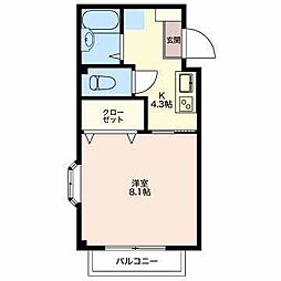 クレストM馬渕 1Kの間取図画像
