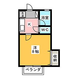 カーサひじり5 1Kの間取図画像