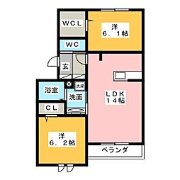 ドルチェ南八幡B 2LDKの間取図画像