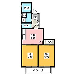 カーサ匠 2DKの間取図画像