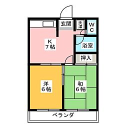 コーポ上浅田 2DKの間取図画像