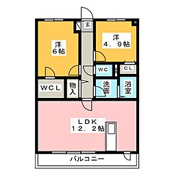 レジデンスフローラ 2LDKの間取図画像