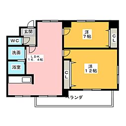 ザ・レジデンス元魚別館 2LDKの間取図画像