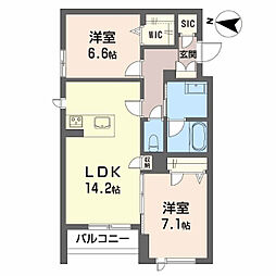 モンジュ広沢 2LDKの間取図画像