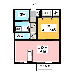 アービル篠原A 1LDKの間取図画像
