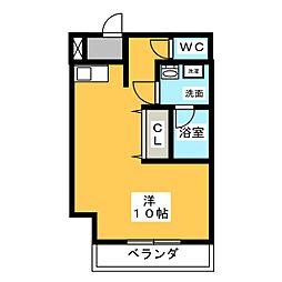 アズ・ビオス元城 ワンルームの間取図画像