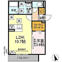 D-Hills龍禅寺III 1LDKの間取図画像