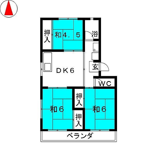 コーポ竹山A．Ｂ ｜静岡県浜松市中央区曳馬６丁目(賃貸マンション3DK・2階・50.00㎡)の写真 その2