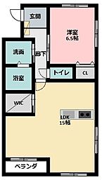 BELLTREE初生 1LDKの間取図画像