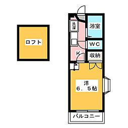 ビバリーハウス萩丘B 1Kの間取図画像