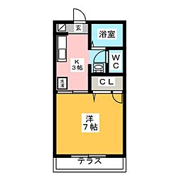Mハイツ2 1Kの間取図画像