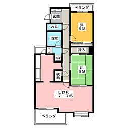 佐鳴湖パークタウン12号棟 2LDKの間取図画像
