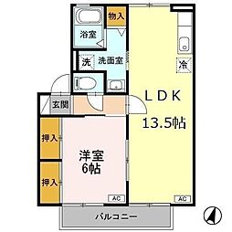 メルベーユA 1LDKの間取図画像
