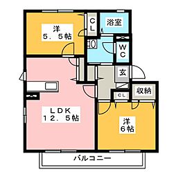 サザンウイングE 2LDKの間取図画像