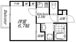 パークサイドサイワイA 1Kの間取図画像