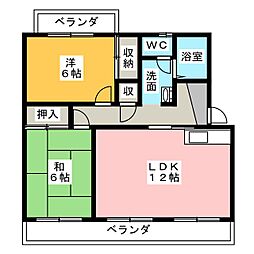 アースウイング 3階2LDKの間取り