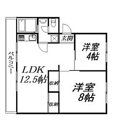 千歩マンション 2LDKの間取図画像