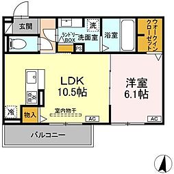 Uリッチトリシア 1LDKの間取図画像