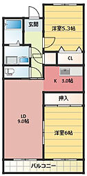 北川原ロビスト 2LDKの間取図画像