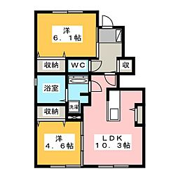 サンライフ原島 2LDKの間取図画像