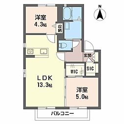ディアスクレール 2LDKの間取図画像
