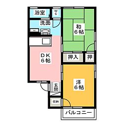 セジュールエムB 2DKの間取図画像