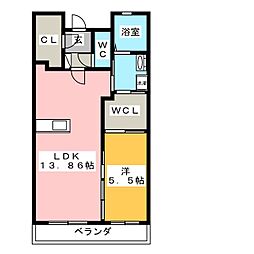 ルシェリア原島 1LDKの間取図画像