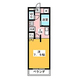 パルコート佐藤 1Kの間取図画像