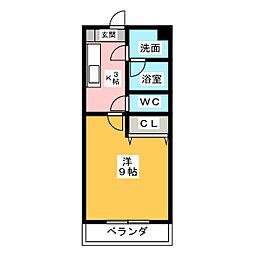 バンブー・リーヴス 1Kの間取図画像