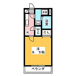 バンブー・リーヴス3 1Kの間取図画像