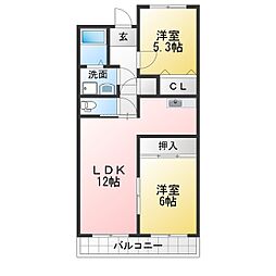 北川原ロビスト 2LDKの間取図画像