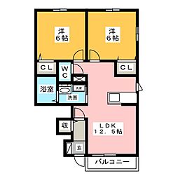 ブラン・フォーレ 2LDKの間取図画像