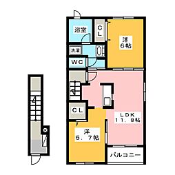 ハイツシェルティーB 2LDKの間取図画像
