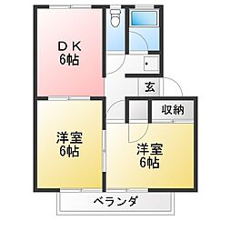 コーポ神谷1 2DKの間取図画像