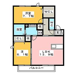 シャン・ド・フルール 2LDKの間取図画像