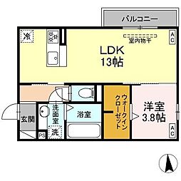 D-Crinum 本田町 2階1LDKの間取り