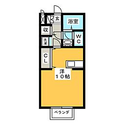 クレ　ドゥ　リュヌ 2階ワンルームの間取り